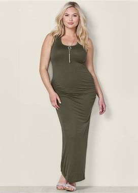 Women's Plus Size Ruched Tank Maxi Dress - Olive, Size 2X By Venus