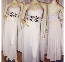 A'gaci Womens White Sleeveless V-Neck Halter Maxi Dress Full Length Long Dresses