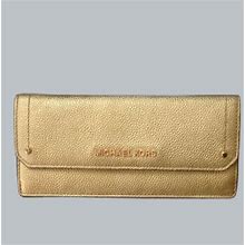Michael Kors Metallic Gold Pebbled Leather Hayes Flat Wallet