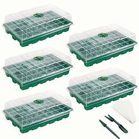 5/10Pcs, Seedling Trays Seed Starter Tray, Mini Propagator Plant Grow Kit Greenhouse With Humidity Vented Domes And Base For,Green,Must-Have,Temu