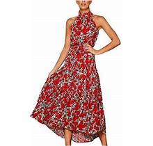 Women Polka Dot Print Sundress Halter Neck Dress Casual Sleeveless Long Maxi Dress Boho Floral Loose Dresses With Belt