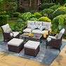 6 Pcs Outdoor Sectional Sofa Set W/ Ottomans, Storage Table & Fabric Cover