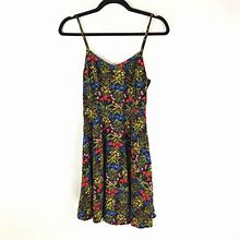 Old Navy A Line Mini Dress Sleeveless Floral Colorful Black Xs