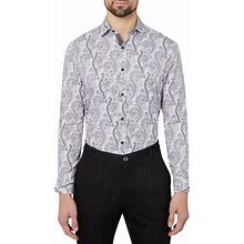 Society Of Threads Men's Slim Fit Non-Iron Ornate Paisley Performance Dress Shirt - Grey - Size S