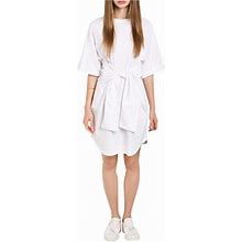White Tie Up Dress Shirt Dress | Color: White | Size: L