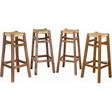 French Woven And Wood Bar Stools
