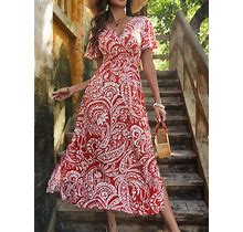 Floral Print Side Slit Dress,S