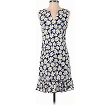 Karl Lagerfeld Paris Casual Dress - A-Line V Neck Sleeveless: Blue Floral Dresses - Women's Size 0