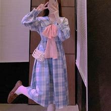 Women Princess Lolita Dress Bowknot Long Sleeve Japanese Kawaii