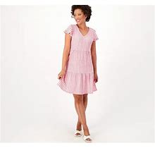 Isaac Mizrahi Live! Petite Tiered Vneck Dress, Size Petite X-Small, Pink Stirpe