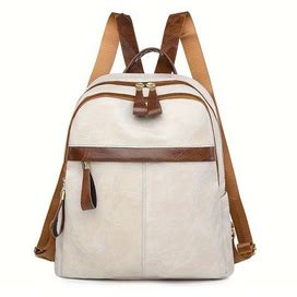 Vintage Solid Color Backpack, Preppy College School Daypack, Women's Casual Travel Commute Knapsack,Beige,Reliable,Temu