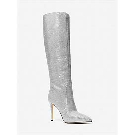 Michael Kors Rue Embellished Glitter Chain-Mesh Knee Boot In Silver - Size 6 By MICHAEL Michael Kors