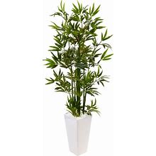 Nearly Natural 4-1/2' Polyester Artificial Bamboo Tree In Tower Planter