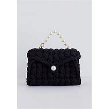 Pearl Chain Braided Chunky Knit Mini Bag In Black One-Size