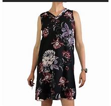 Maurices Dresses | Maurices Black Floral Shift Mid Dress Size S | Color: Black/Purple | Size: S