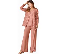 Plus Size Women's 3-Piece Lace Jacket/Tank/Pant Set By Woman Within In Mauve (Size 28 W)