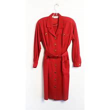 Vintage Dresses | Rare Vintage Kenar Red Wool Dress Fitted Classic 1980S Petite Xs Belted Retro 80 | Color: Red | Size: Xsp