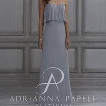 Adrianna Papell Dresses | Adrianna Papell Platinum Bridal Silver Sweetheart Beaded Strapless Maxi Dress | Color: Gray/Silver | Size: M