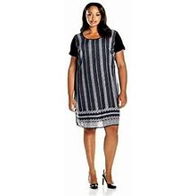 Single Dress Women's Plus Size Print Front Shift Dress, Dark Grey/White, 3X