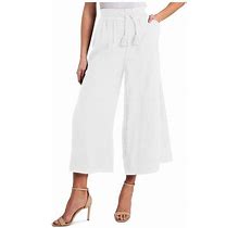 CECE Womens Stretch Pocketed Drawstring Elastic Waist Cropped Wide Leg Pants