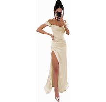 IIF Mermaid Satin Prom Dress With Slit Off The Shoulder Long Evening Formal Party Gowns IIF013