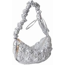 Alloet Women Crossbody Bag Pleated Cloud Messenger Bag Quilted Padding Handbag (Silver)