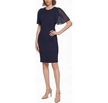 Calvin Klein Women's Pleated Illusion-Sleeve Sheath Dress - Indigo