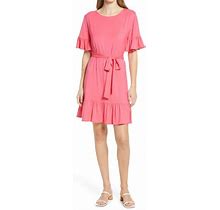 Fraiche By J Ruffle Sleeve Dress In Coral At Nordstrom, Size Small
