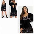 Free People Rhiannon Embroidered Babydoll Dress Black Aztec Size S