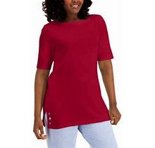 Msrp $37 Karen Scott Embellished Scoop Neck Tunic Red Size Small