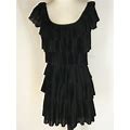 White House Black Market Black Dress XS Knit Pleated Ruffles