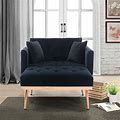 Sofa Modern Chaise Lounge, Cushions Bedroom Furniture, Velvet Accent Chair With Rose Golden Feet Tufted Upholstered - Black