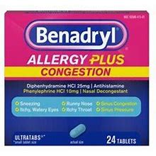 Benadryl Allergy Relief Plus Congestion Ultratabs - 24Ct | Allergy Medicine - 24 Ct | CVS