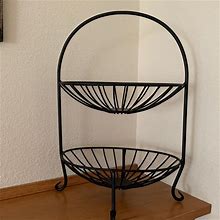 2 Tier Metal Black Basket Stand - Vintage & Collectibles | Color: Black