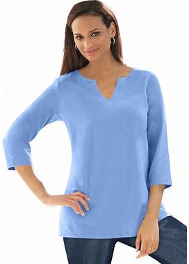 Plus Size Women's Stretch Cotton Notch Neck Tunic By Jessica London In French Blue (Size S)