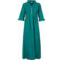 Women's Blue Cotton Annabel Maxi Dress In Hand Woven Teal | Small | At Last...