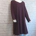 Apt. 9 Dresses | Apt 9 Purple Black Stripe Jersey Knit V Neck Pullover Dress Nwt 2X Xxl 18 | Color: Black/Purple | Size: 2X