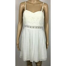 BCX Juniors 7 White Dress Sleeveless Spaghetti Strap Sweetheart Neck Floral Lace
