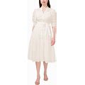 Cece Women's Cotton Eyelet Short Puff Sleeve Midi Dress - New Ivory - Size 2