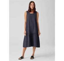 Eileen Fisher Washed Organic Cotton Poplin Tiered Dress - Blue - Casual Dresses Size Petite Regular