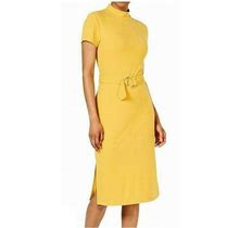 Ultra Flirt Junior Women S Mustard Yellow Mock Neck Belted Knit Sheath Dress NWT