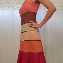 Sleeveless Tiered Color Block Midi Dress | Color: Orange/Tan | Size: S