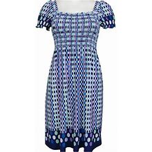 Blue And Purple Polkadot Ruched Bubble Sleeve Dress