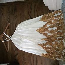 H&M Dresses | H&M Pleated Cream And Gold Baby Doll Dress Nwt | Color: Gold/White | Size: M
