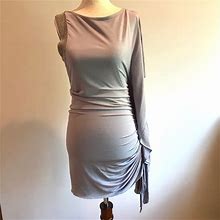 Bebe Dresses | Beautiful Beaded + Draped Shoulder Bebe Mini | Color: Gray/Purple | Size: Xxs