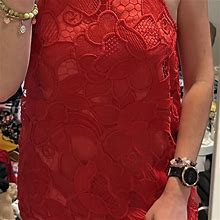 Boutique Lace Detail Midi Red Dress - Women | Color: Red | Size: M