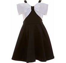 Bonnie Jean Big Girls 7-16 Sleeveless Knit Bow Front Bodice Skater Dress, , Black/White7