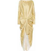 Marni, Twist Bow Satin Midi Dress, Women, Gold, US 10, Dresses, Cotton Blend