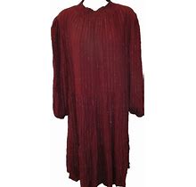 Knox Rose Women's Striped Bishop Long Sleeve Tiered Dress Burgundy L