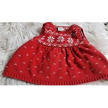 Carter's Red Knit Snowflake Soft Dress Holiday Sleeveless Jumper Size